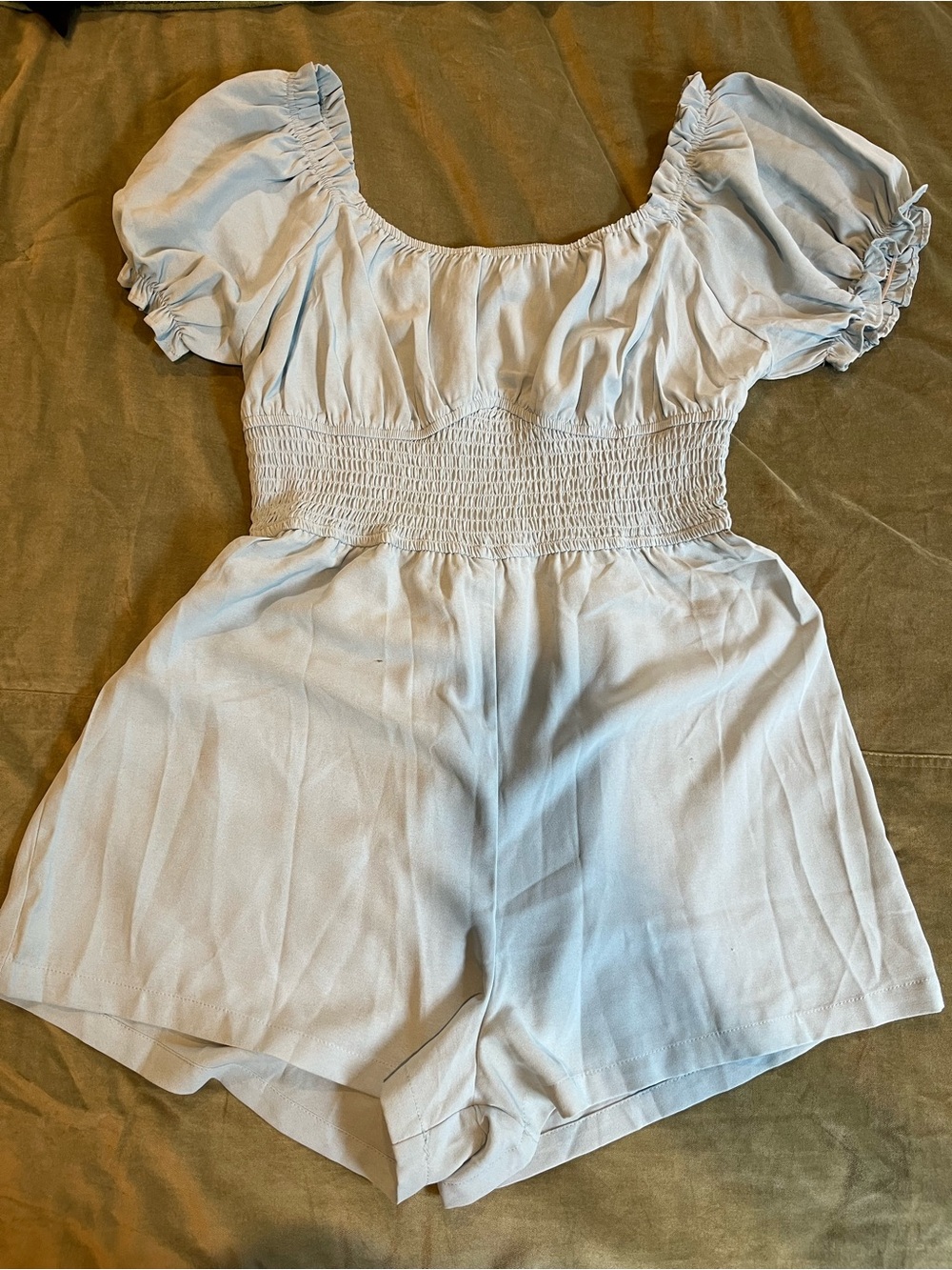 Light Blue Puff Sleeve milkmaid Romper